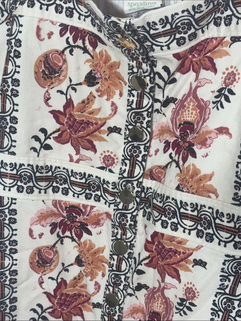 Spartina 449 Cream Mini Dress with Rust and Olive Floral Motif - Picture 3 of 4